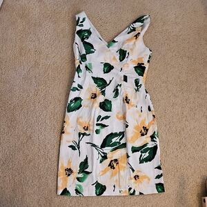 Donna Ricco Orange and Pink Sleeveless V-Neck Sundress